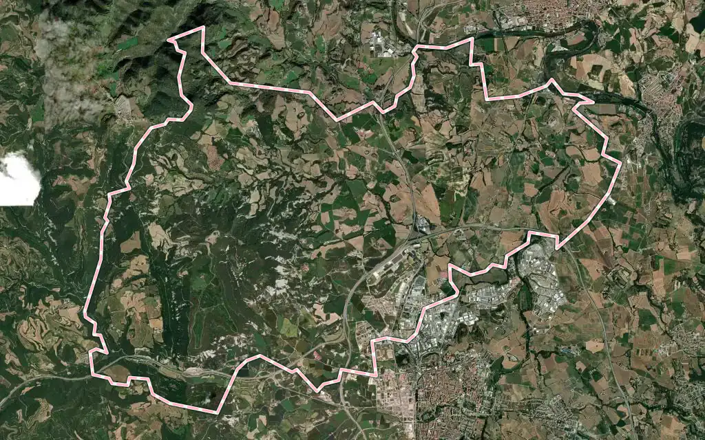 Vista satélite de Gurb con su contorno administrativo
