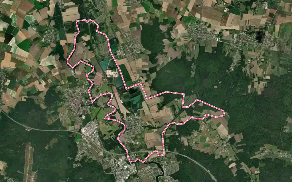 Vue satellite de Gurgy avec ses contours administratifs