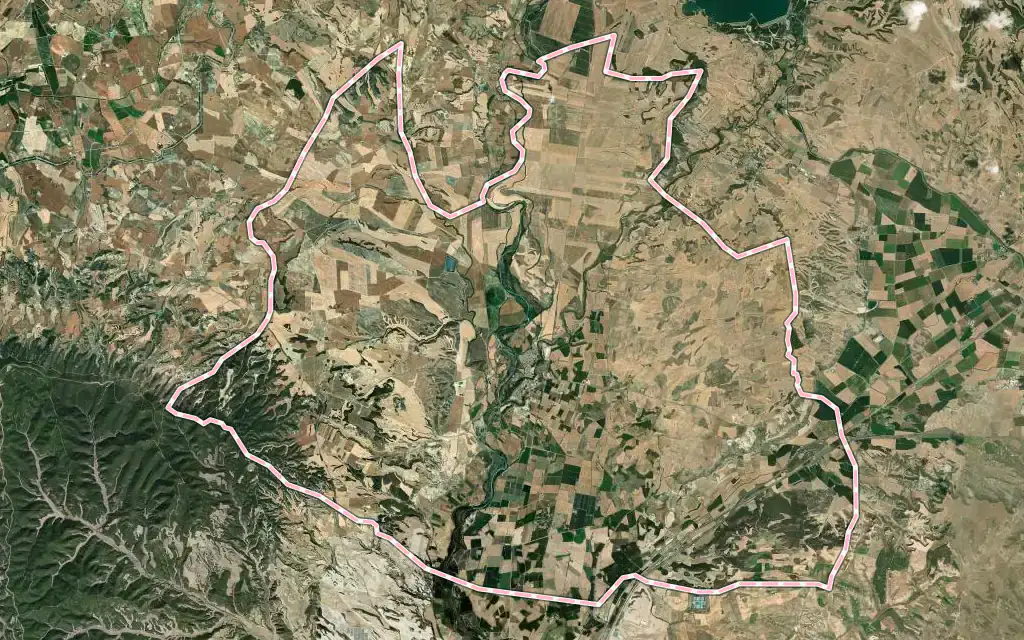 Vista satélite de Gurrea de Gállego con su contorno administrativo