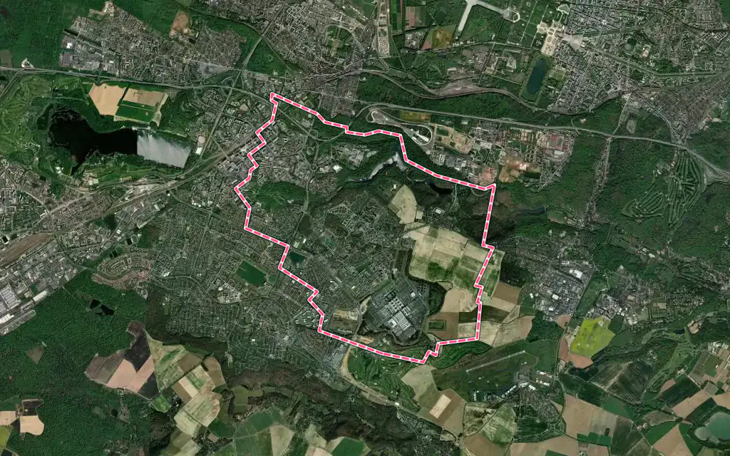 Vue satellite de Guyancourt avec ses contours administratifs