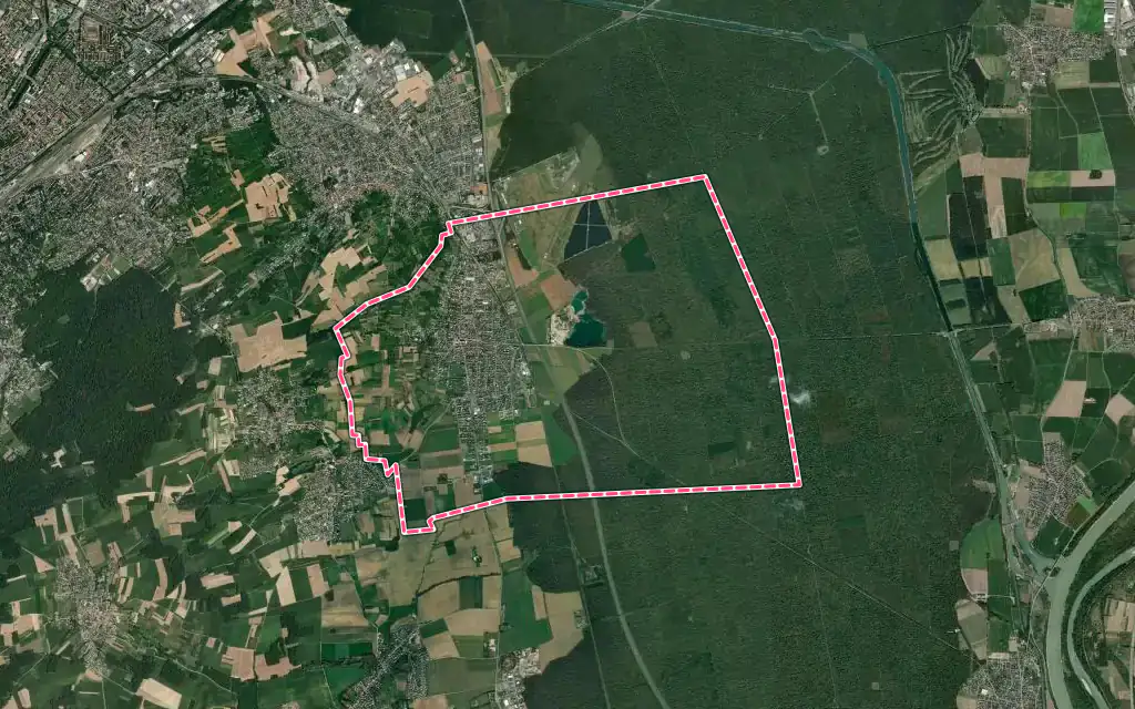 Vue satellite de Habsheim avec ses contours administratifs
