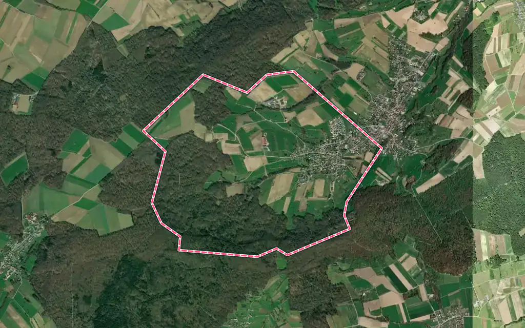Vue satellite de Hagenthal-le-Haut avec ses contours administratifs