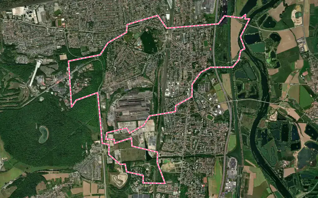 Vue satellite de Hagondange avec ses contours administratifs