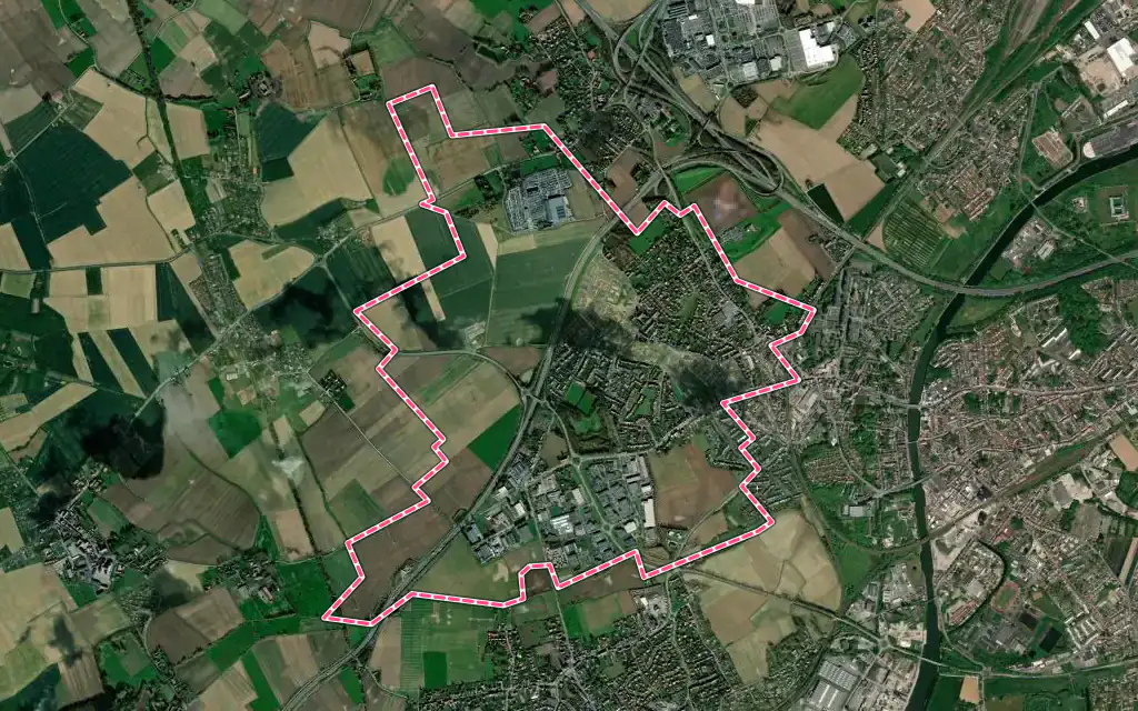 Vue satellite de Hallennes-lez-Haubourdin avec ses contours administratifs