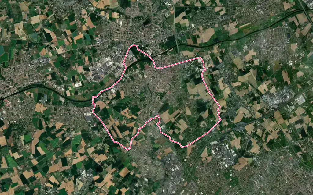 Vue satellite de Halluin avec ses contours administratifs