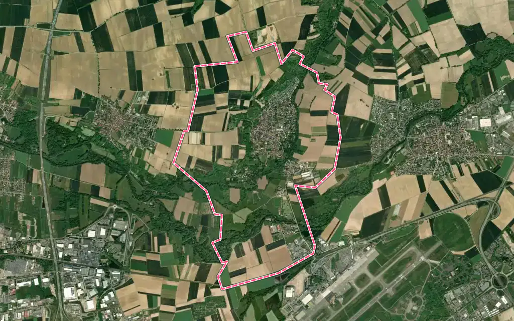 Vue satellite de Hangenbieten avec ses contours administratifs