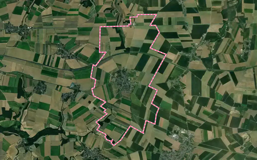 Vue satellite de Harbonnières avec ses contours administratifs