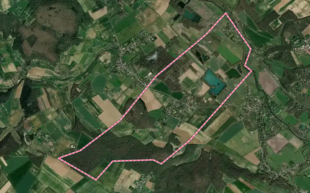 Vue satellite de Hardencourt-Cocherel avec ses contours administratifs