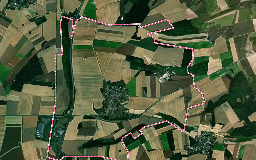 Vue satellite de Hardivillers avec ses contours administratifs