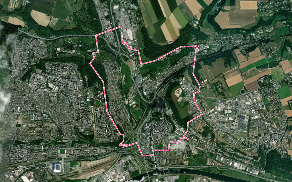 Vue satellite de Harfleur avec ses contours administratifs