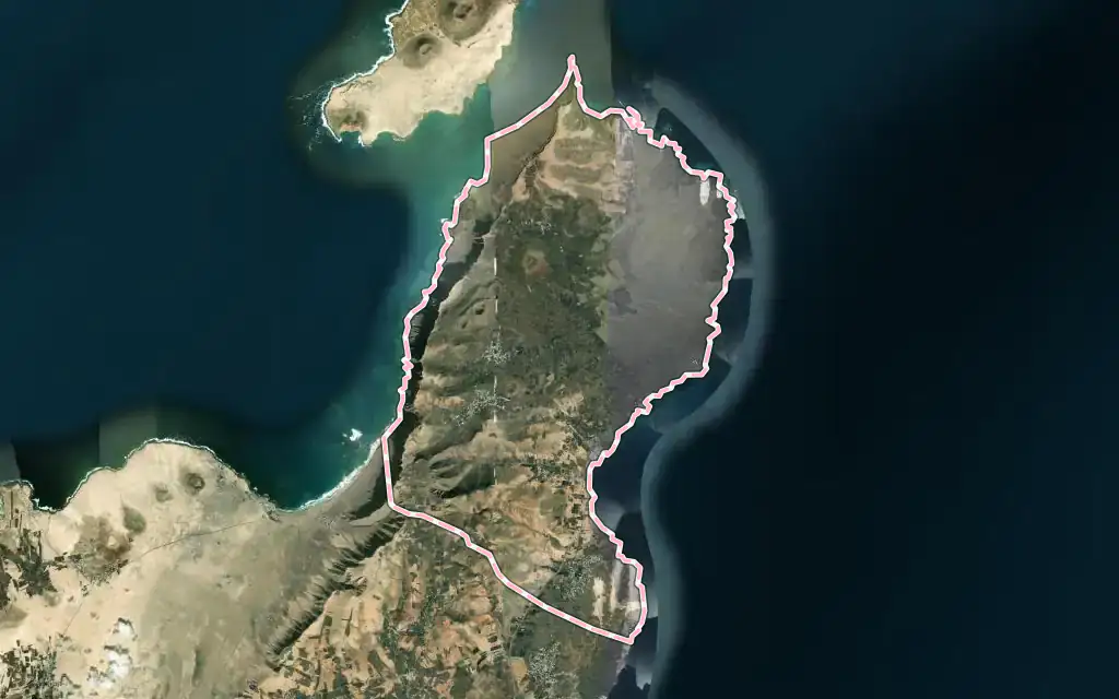Vista satélite de Haría con su contorno administrativo