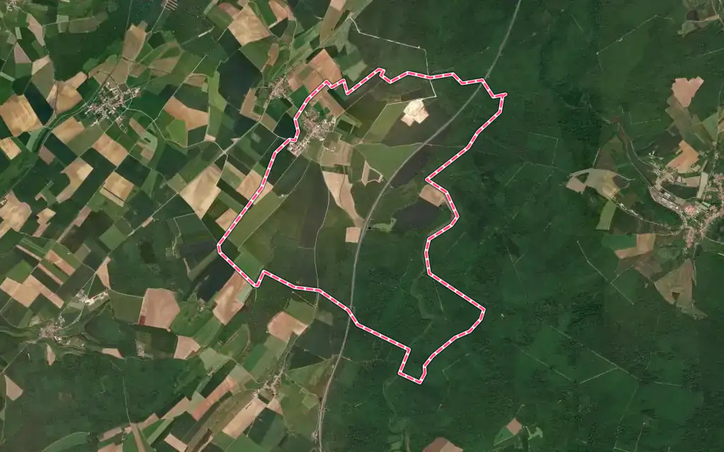Vue satellite de Harmonville avec ses contours administratifs