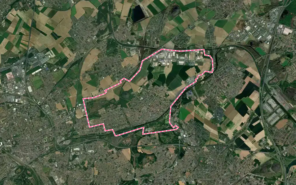 Vue satellite de Harnes avec ses contours administratifs