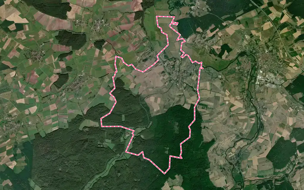 Vue satellite de Harskirchen avec ses contours administratifs