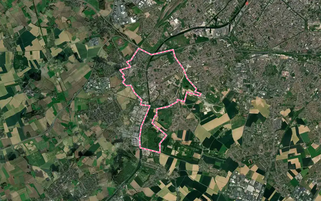 Vue satellite de Haubourdin avec ses contours administratifs