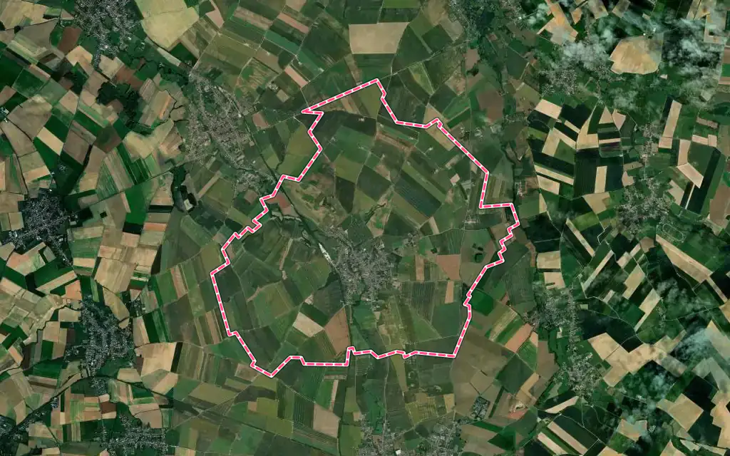 Vue satellite de Haussy avec ses contours administratifs