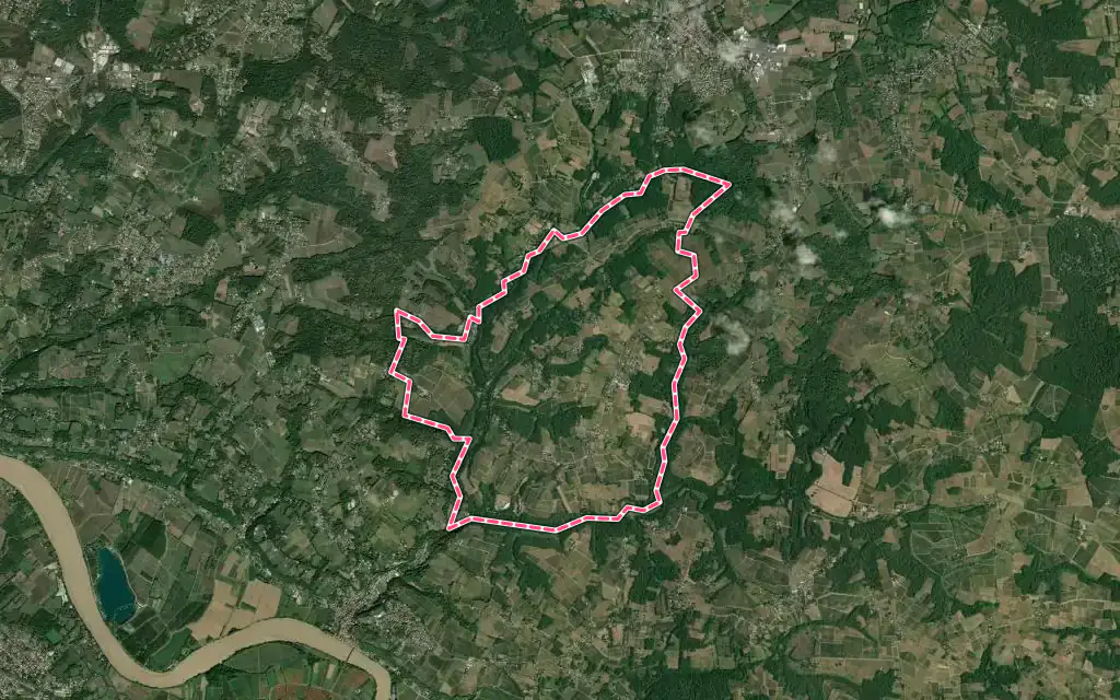 Vue satellite de Haux avec ses contours administratifs
