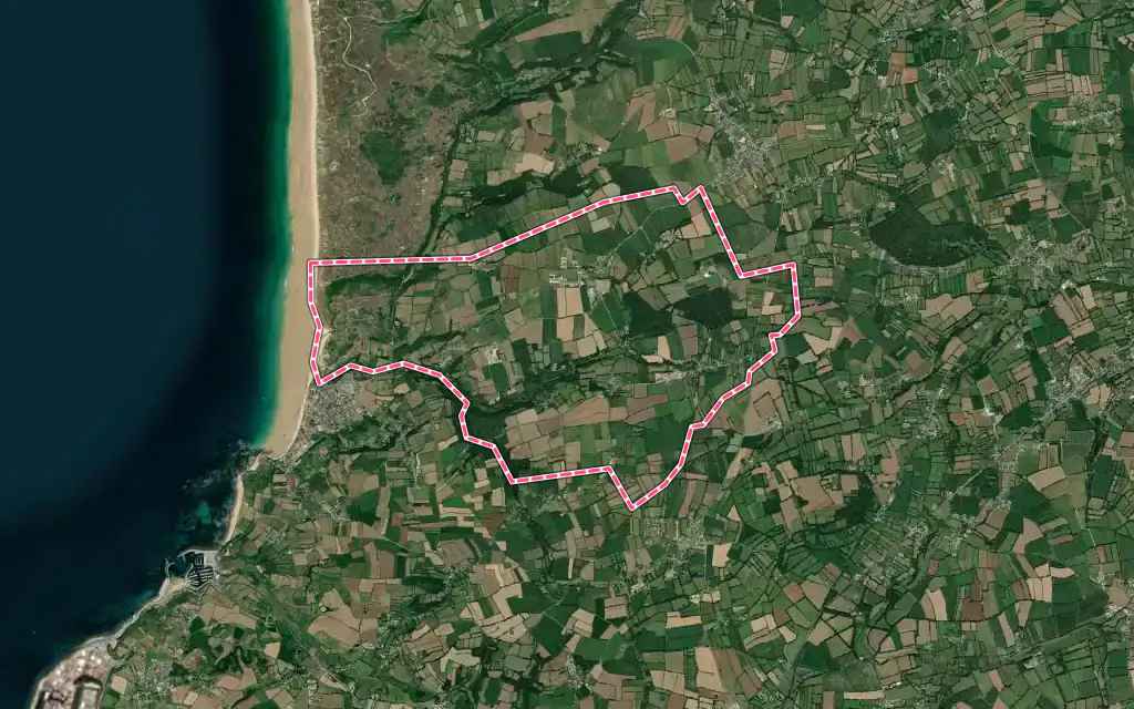Vue satellite de Héauville avec ses contours administratifs
