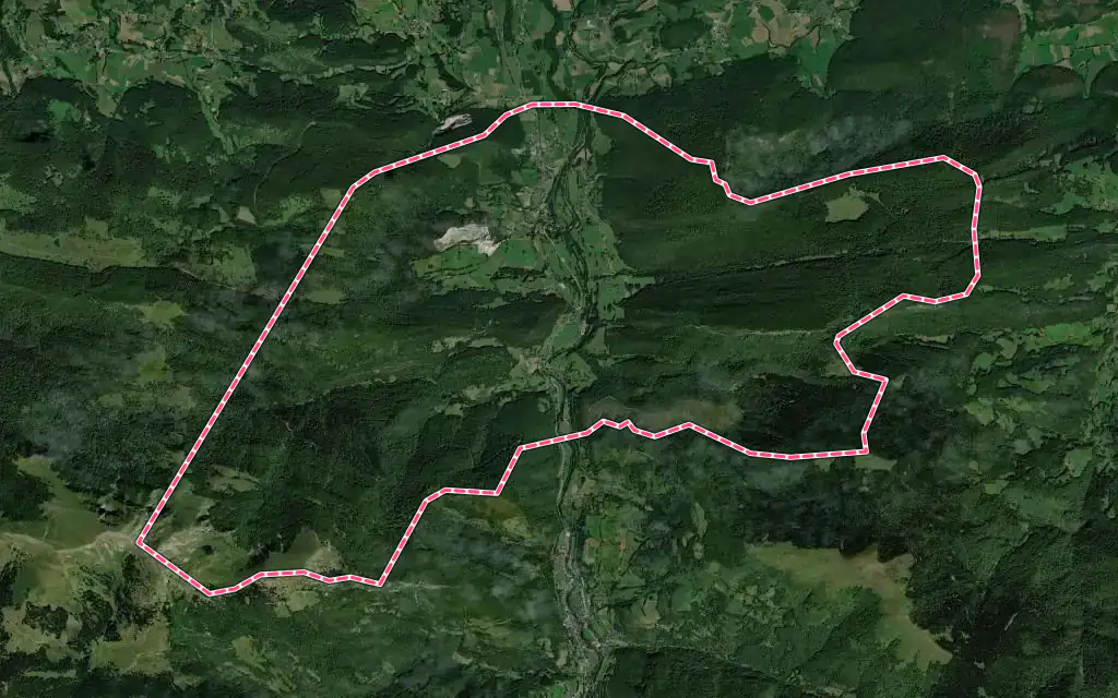 Vue satellite de Hèches avec ses contours administratifs