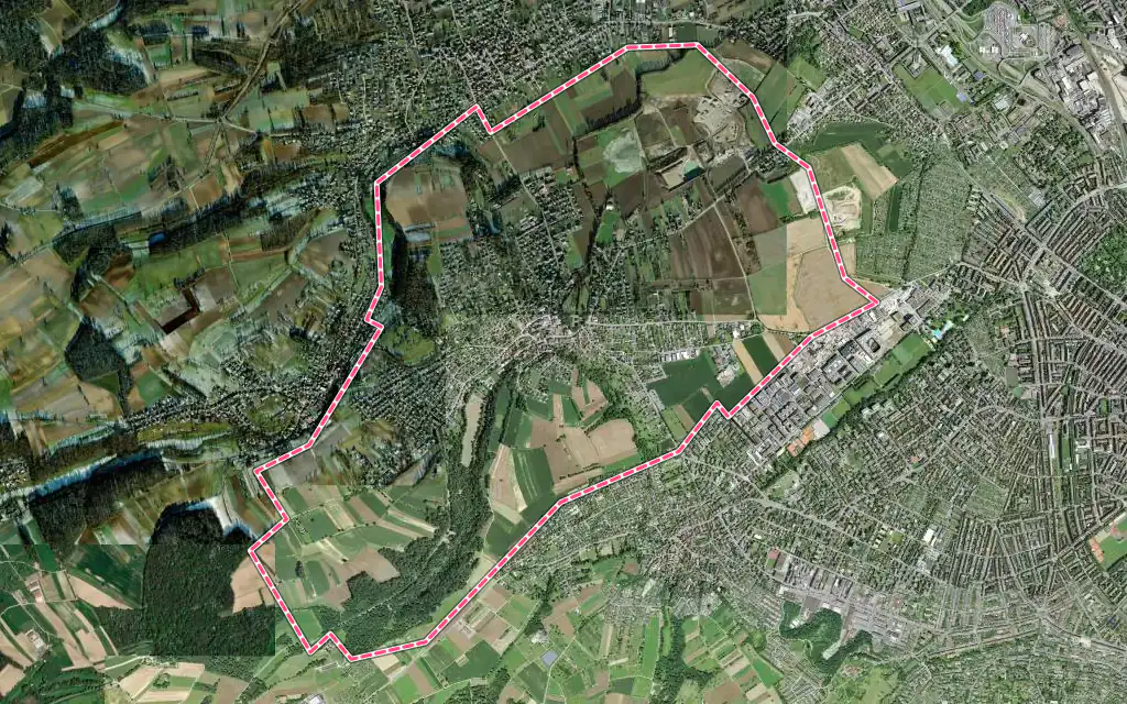 Vue satellite de Hégenheim avec ses contours administratifs