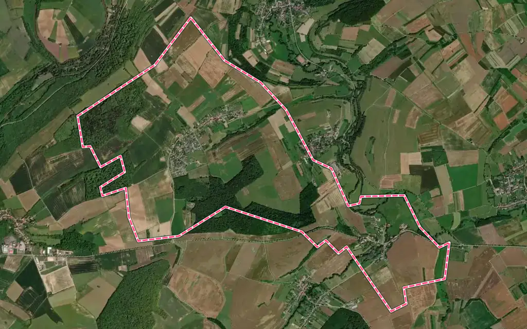Vue satellite de Heining-lès-Bouzonville avec ses contours administratifs