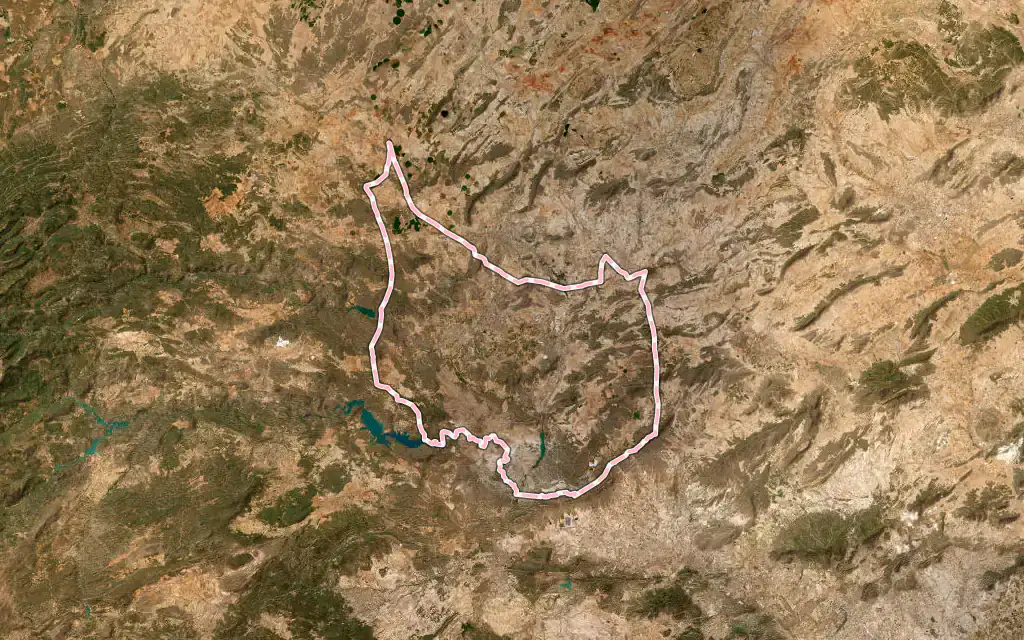 Vista satélite de Hellín con su contorno administrativo