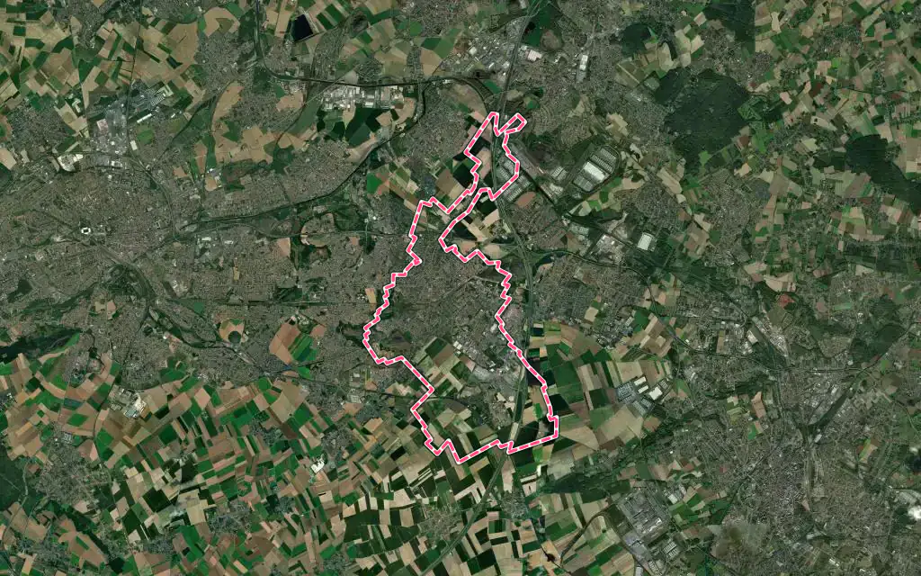 Vue satellite de Hénin-Beaumont avec ses contours administratifs