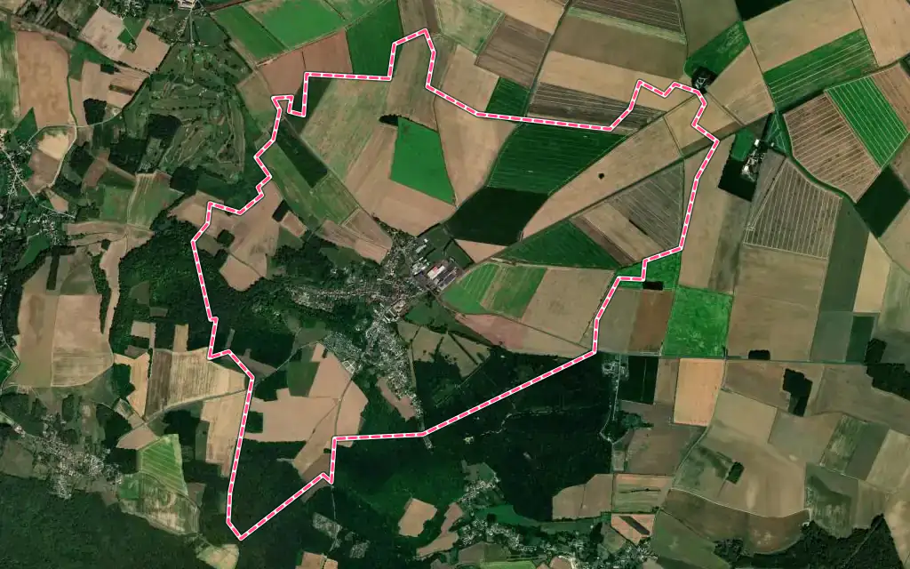 Vue satellite de Hénonville avec ses contours administratifs