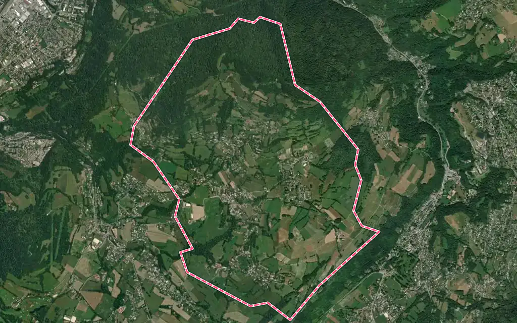 Vue satellite de Herbeys avec ses contours administratifs