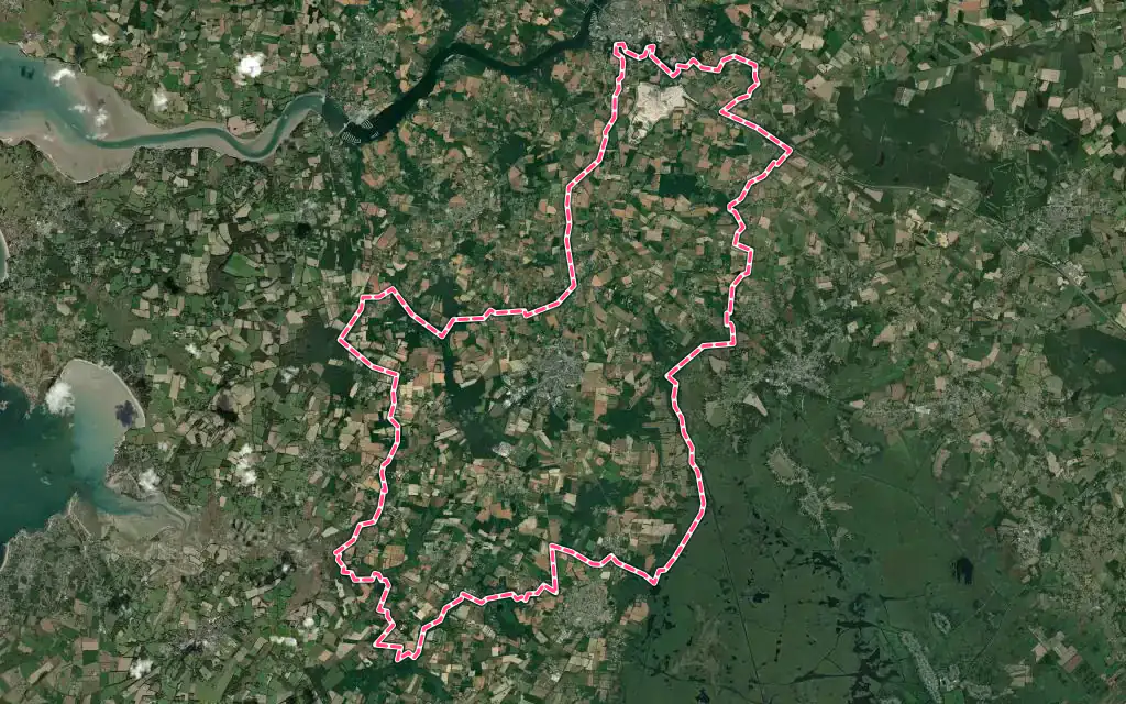 Vue satellite de Herbignac avec ses contours administratifs
