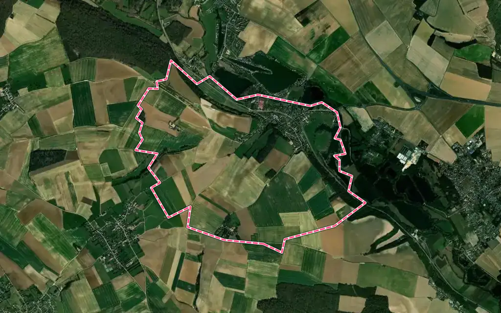 Vue satellite de Herchies avec ses contours administratifs