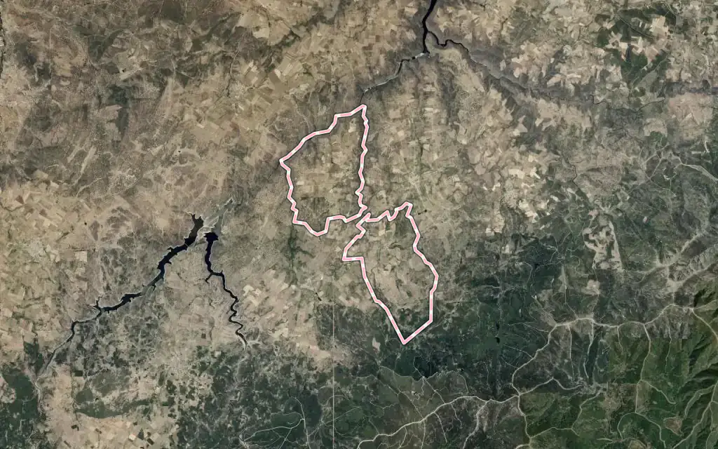 Vista satélite de Herguijuela de Ciudad Rodrigo con su contorno administrativo