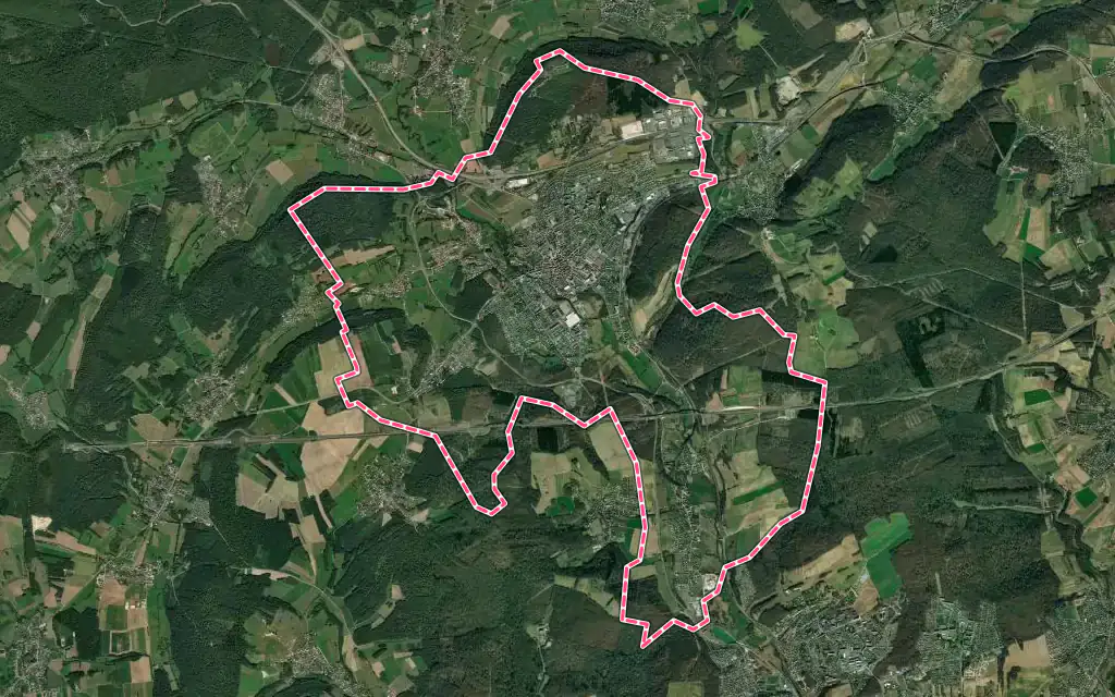 Vue satellite de Héricourt avec ses contours administratifs