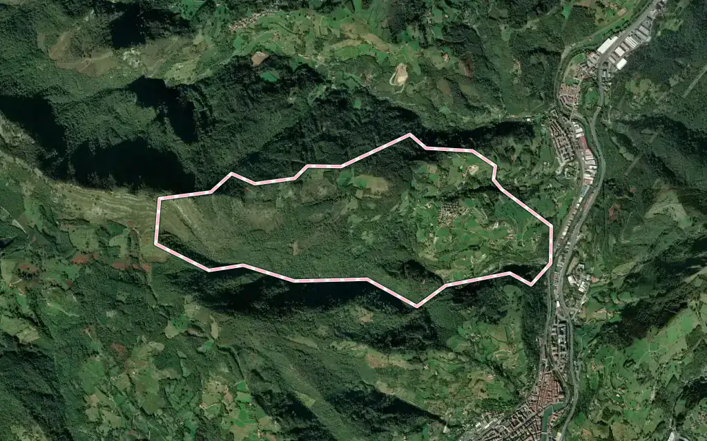 Vista satélite de Hernialde con su contorno administrativo