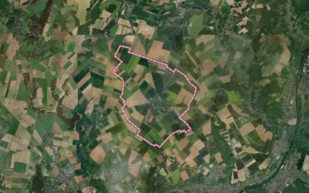 Vue satellite de Hérouville-en-Vexin avec ses contours administratifs