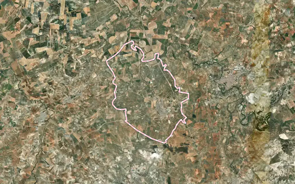 Vista satélite de Herrera con su contorno administrativo