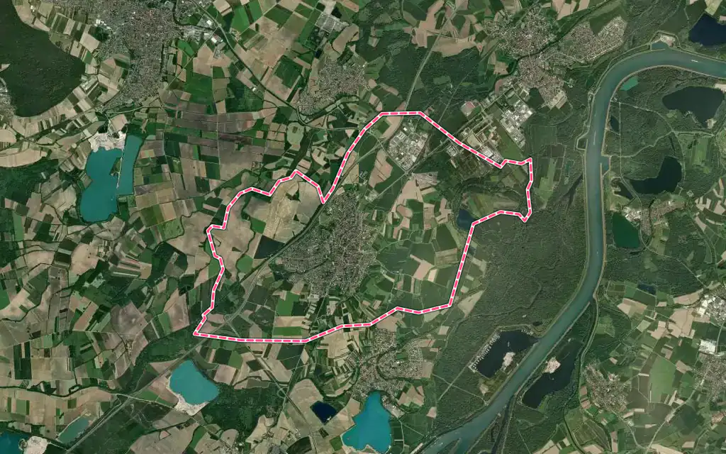 Vue satellite de Herrlisheim avec ses contours administratifs