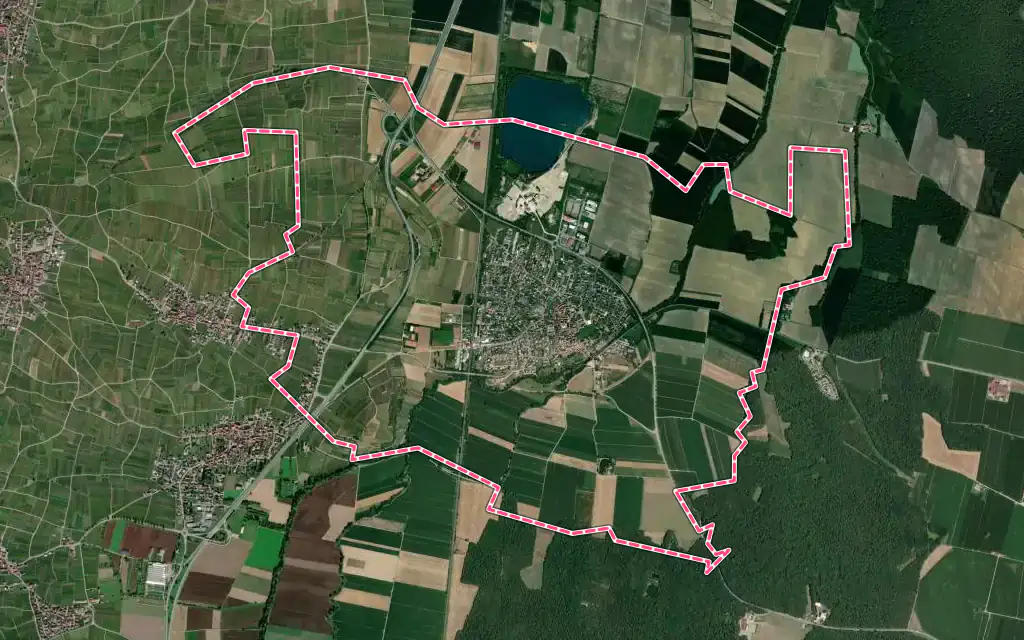 Vue satellite de Herrlisheim-près-Colmar avec ses contours administratifs