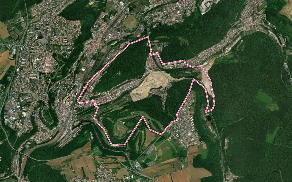 Vue satellite de Herserange avec ses contours administratifs