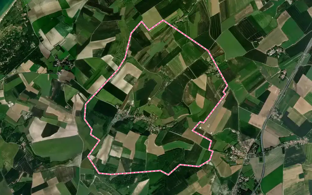 Vue satellite de Hervelinghen avec ses contours administratifs