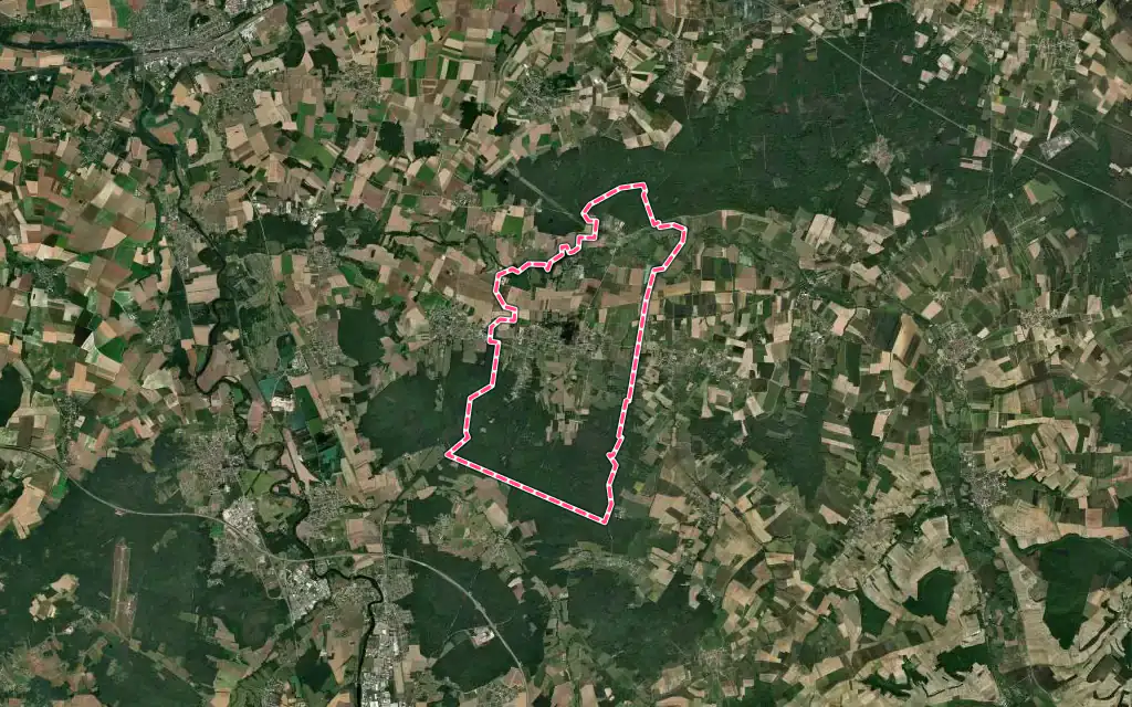 Vue satellite de Héry avec ses contours administratifs