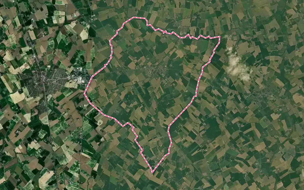 Vue satellite de Herzeele avec ses contours administratifs