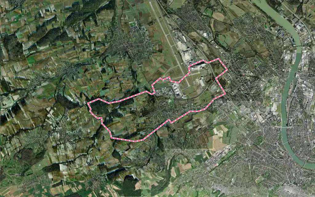 Vue satellite de Hésingue avec ses contours administratifs