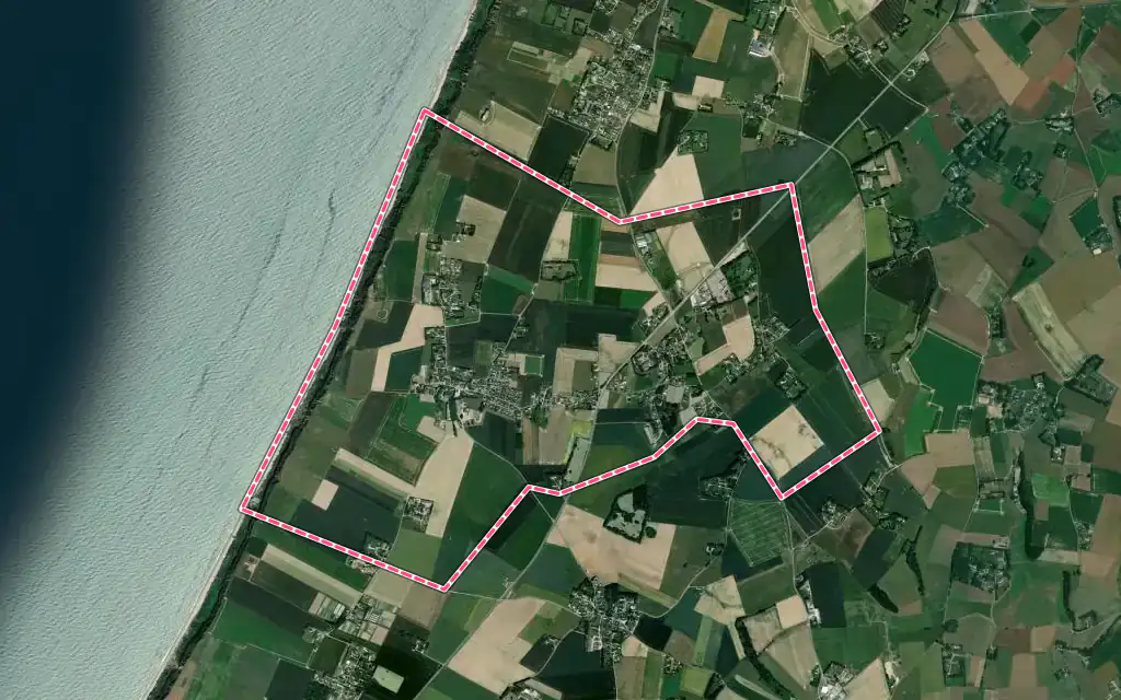 Vue satellite de Heuqueville avec ses contours administratifs