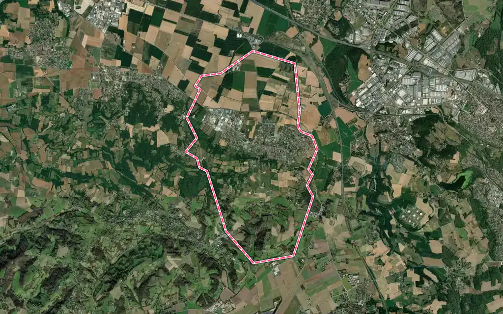 Vue satellite de Heyrieux avec ses contours administratifs