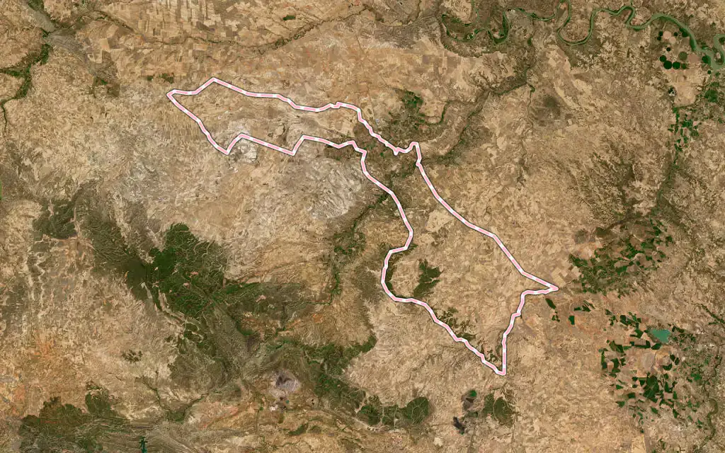 Vista satélite de Híjar con su contorno administrativo