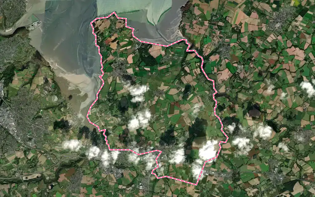Vue satellite de Hillion avec ses contours administratifs