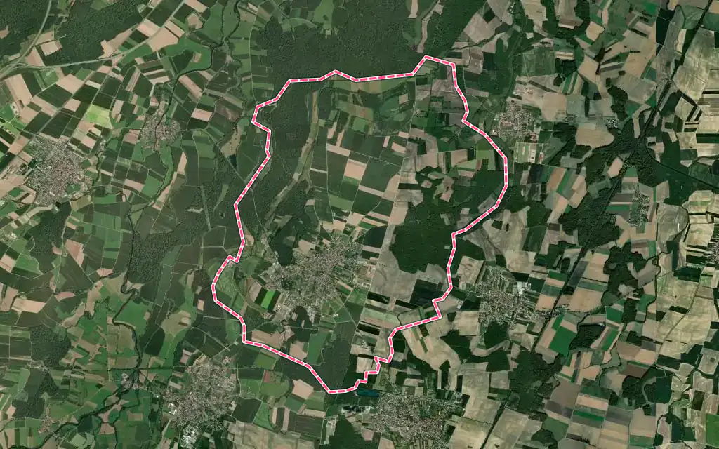 Vue satellite de Hilsenheim avec ses contours administratifs