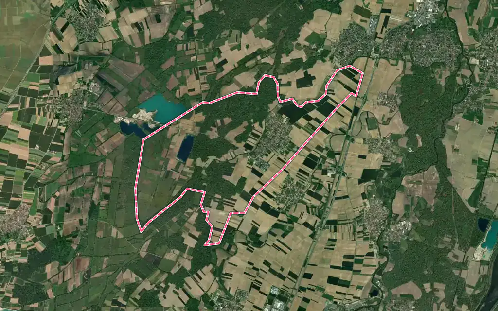 Vue satellite de Hindisheim avec ses contours administratifs