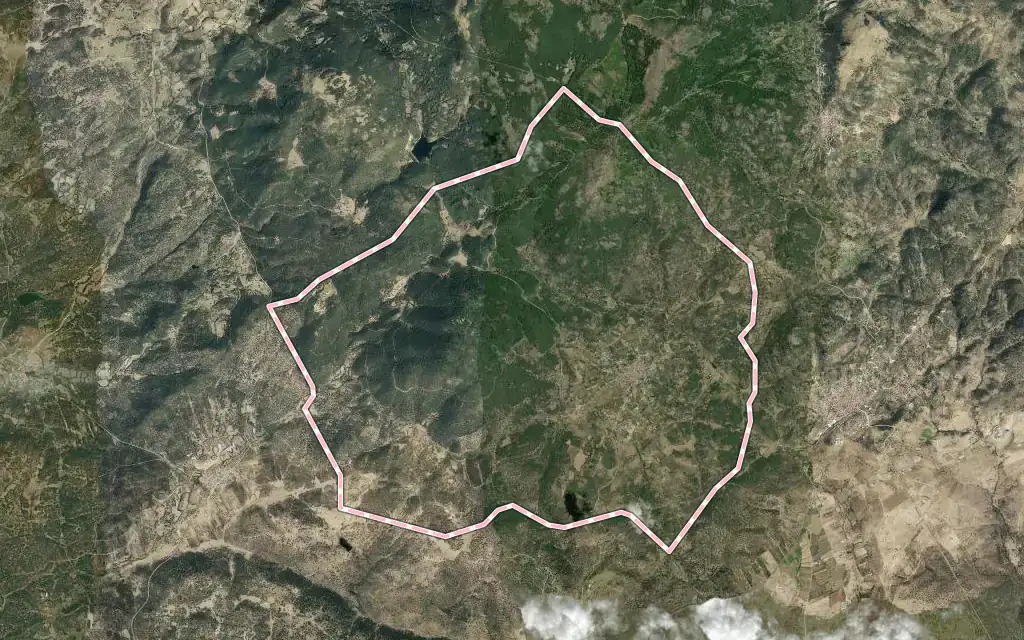 Vista satélite de Hinojosa de San Vicente con su contorno administrativo